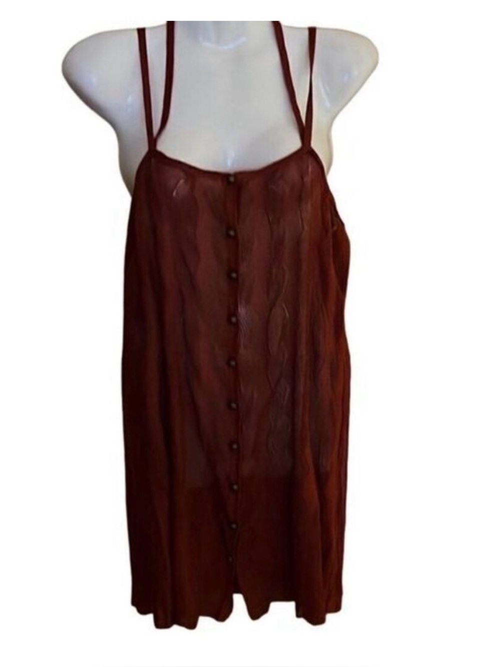 Free People button front top dress strappy new S‎ wavy knit pattern rust color